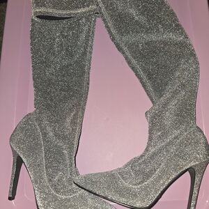 Shimmering Silver Heeled Boots